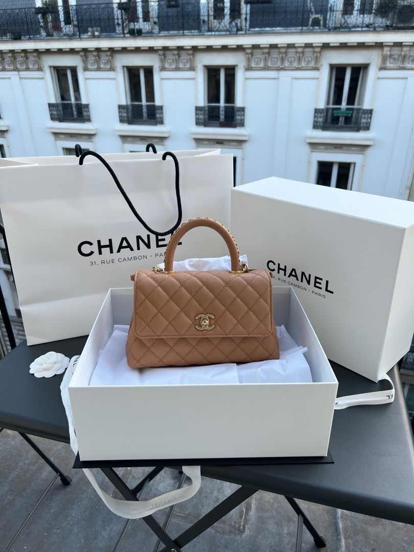 Chanel Small Coco Top Handle 23P (Caramel Beige), Luxury, Bags & Wallets on  Carousell