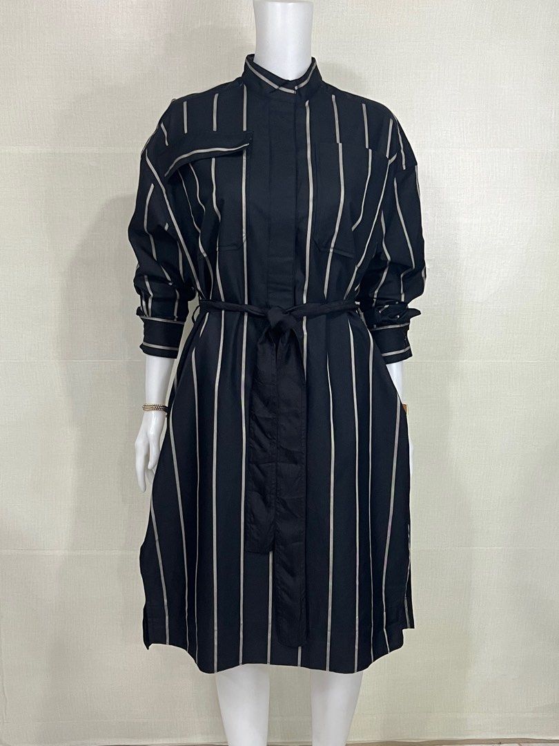 celine striped shirt dress CLINE Celine Phoebe Philo CREW NECK NAVY & WHITE INTARSIA STRIPED WOO Afashionistastore