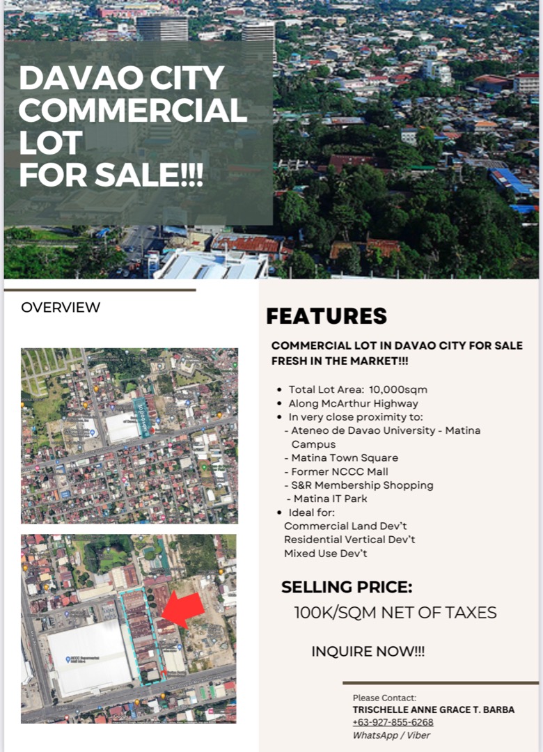 Commercial Lot in McArthur Highway in Matina Davao City near NCCC