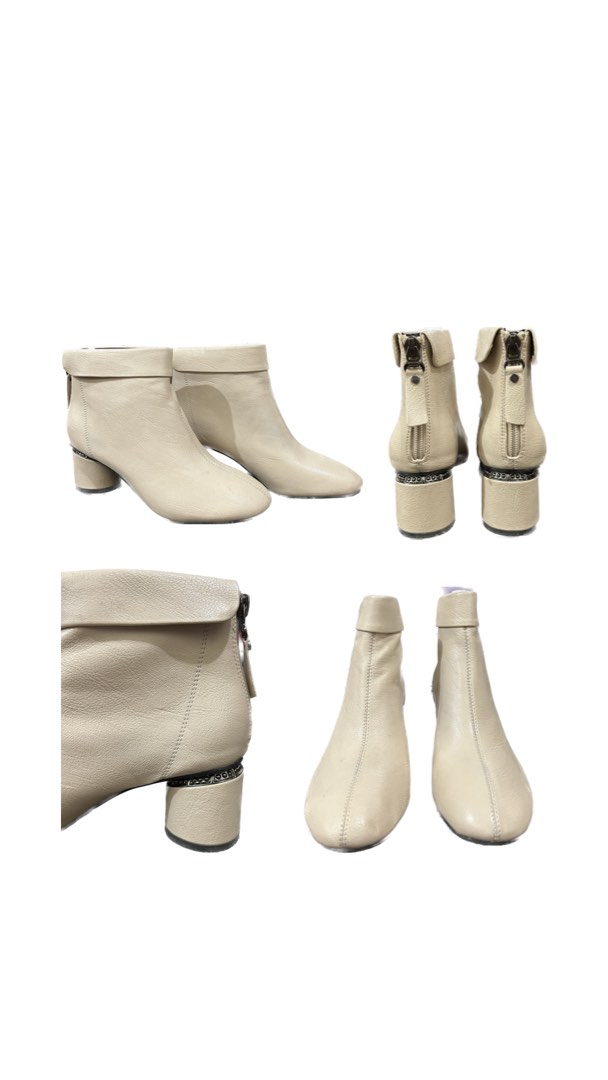 Cream Leather Boots, Women's Fashion, Footwear, Boots on Carousell