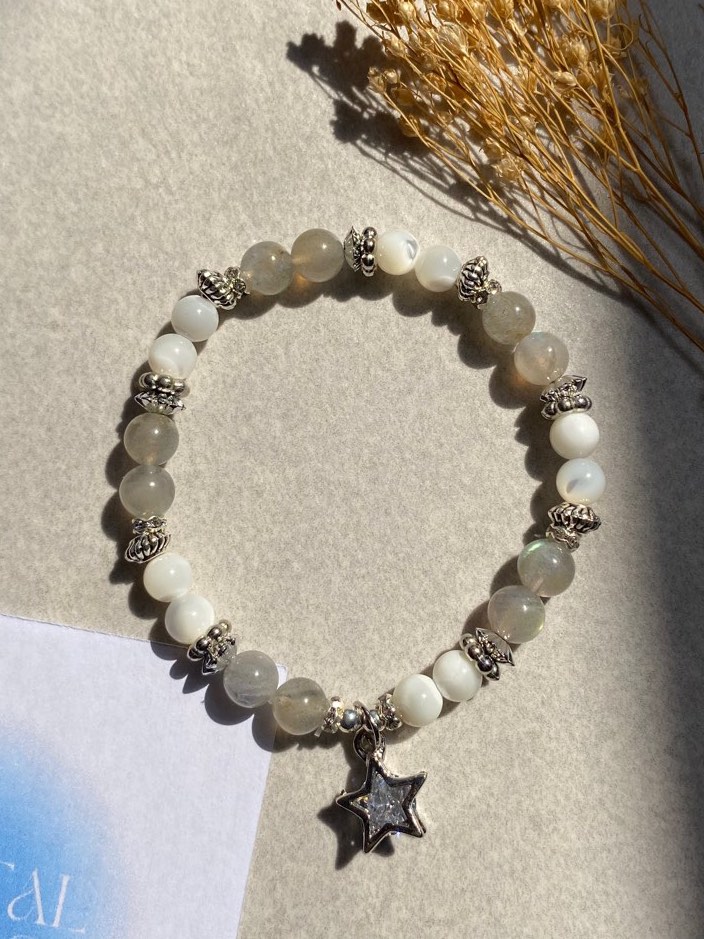 Labradorite (拉長石) & Mother of Pearl, Healing Crystal Bracelet