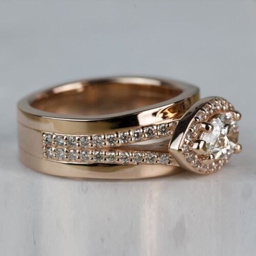 Custom Made 14K Rose Gold Plated 2Ct Moissanite Pear Cut Halo Wide