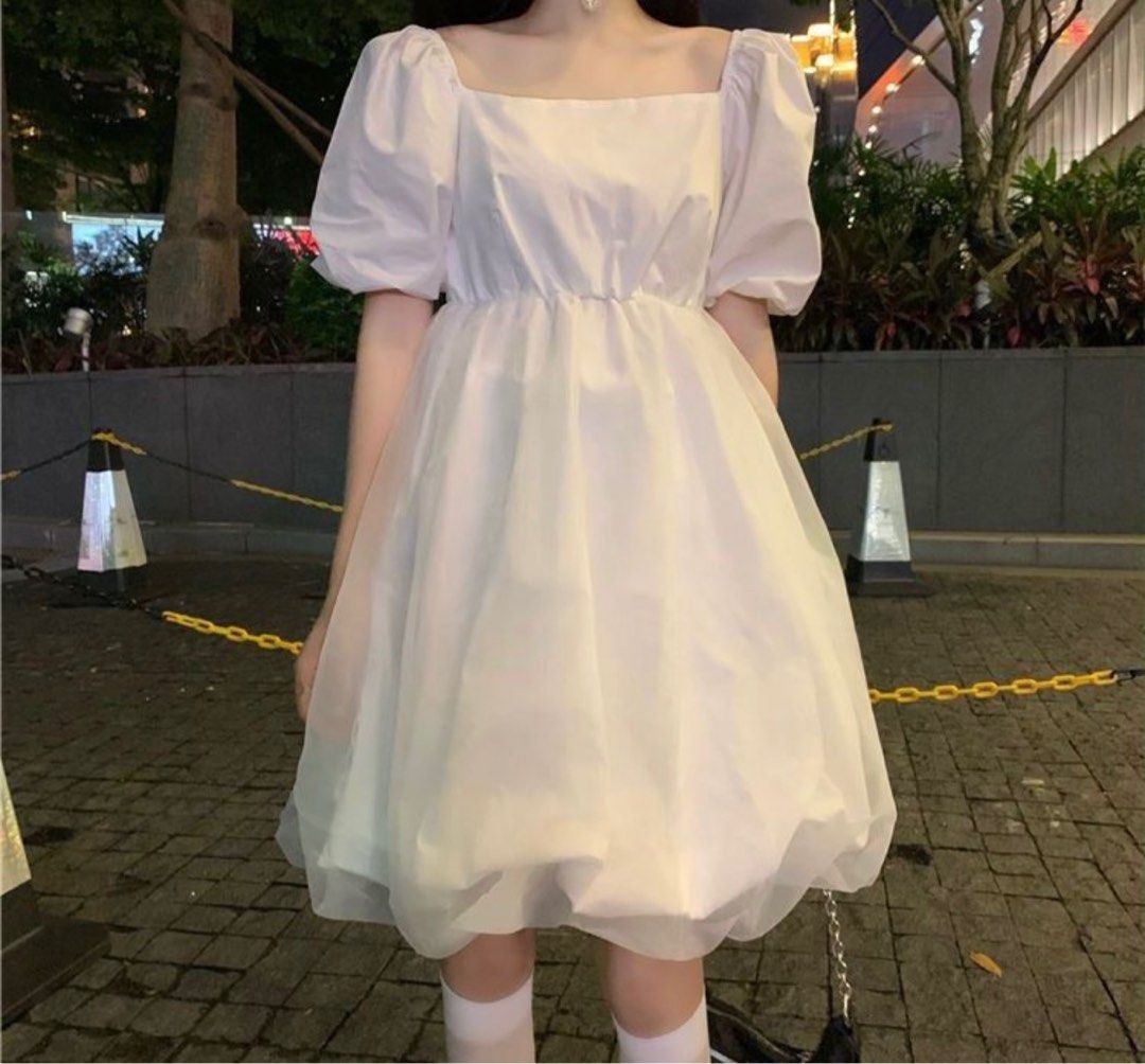 Vintage Puff Sleeve White Mini Dress - Kawaii Fashion Shop | Cute Asian  Japanese Harajuku Cute Kawaii Fashion Clothing