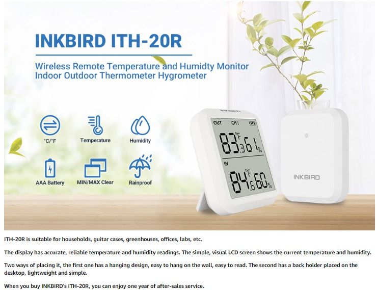 INKBIRD Wireless Waterproof Temperature Gauge Thermometer Hygrometer with 3  Remote Sensors ITH-20R Accurate Display for House Room Kitchen Courtyard  Brewhouse Public Places 