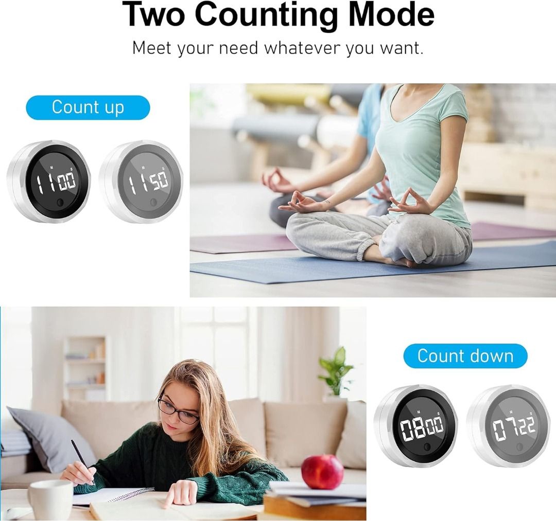 VOCOO Digital Kitchen Timer, Magnetic Countdown Countup Timer with Large  LED Display, Easy for Cooking and for Seniors and Kids to Use -  White(Battery