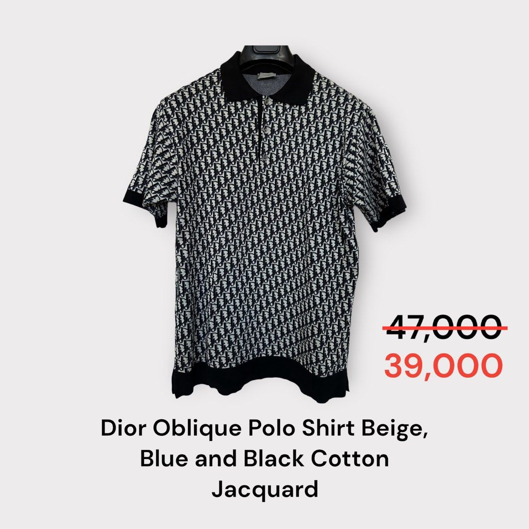 Dior Oblique Polo Shirt Blue Cotton Jacquard
