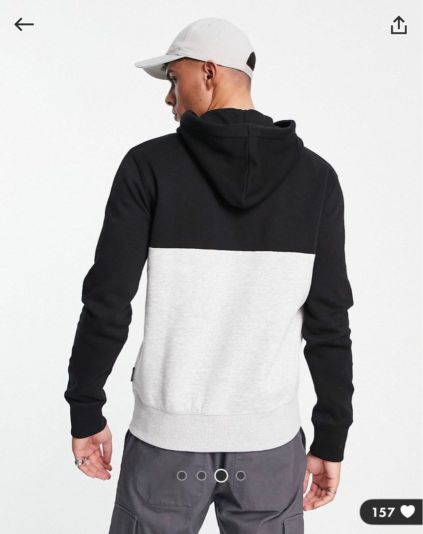 FCUK colour block script logo overhead hoodie black grey
