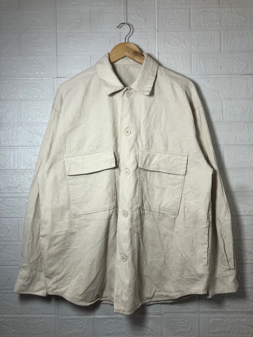 GU - Overshirt Cream Corduroy Jacket, Men's Fashion, Coats, Jackets and ...