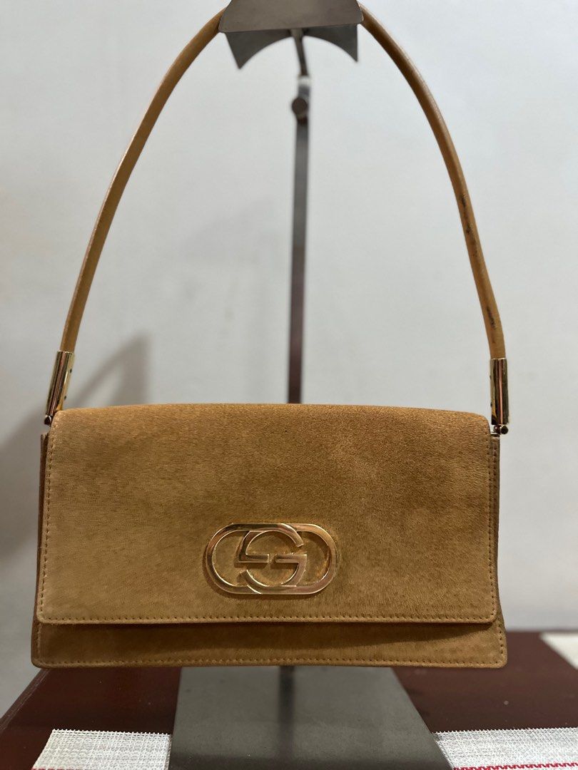 Rare Vintage Brown Gucci G Suede Monogram Bag