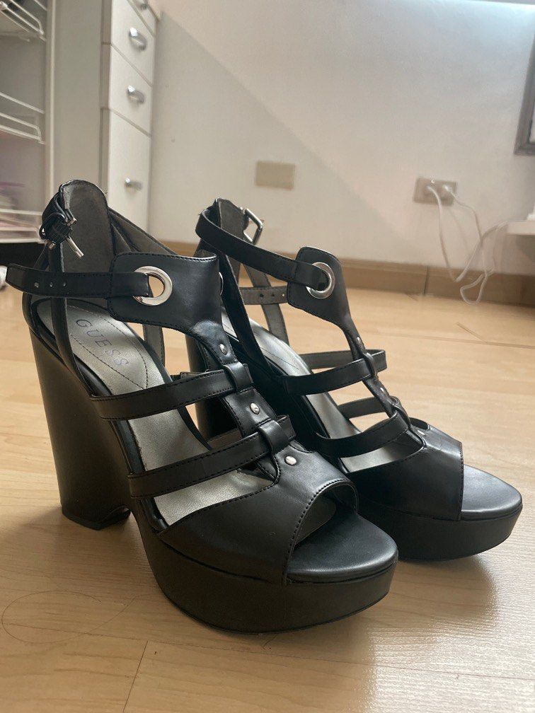Guess Strappy Sandal Wedge Heels Size 7.5 in Black Women s