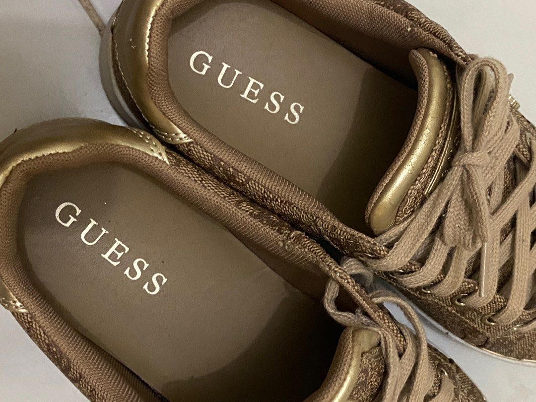 Guess Womens FL7BKIFAL12 Beckie All Over Logo Trainers In Beige Women s Fashion Footwear Sneakers on Carousell