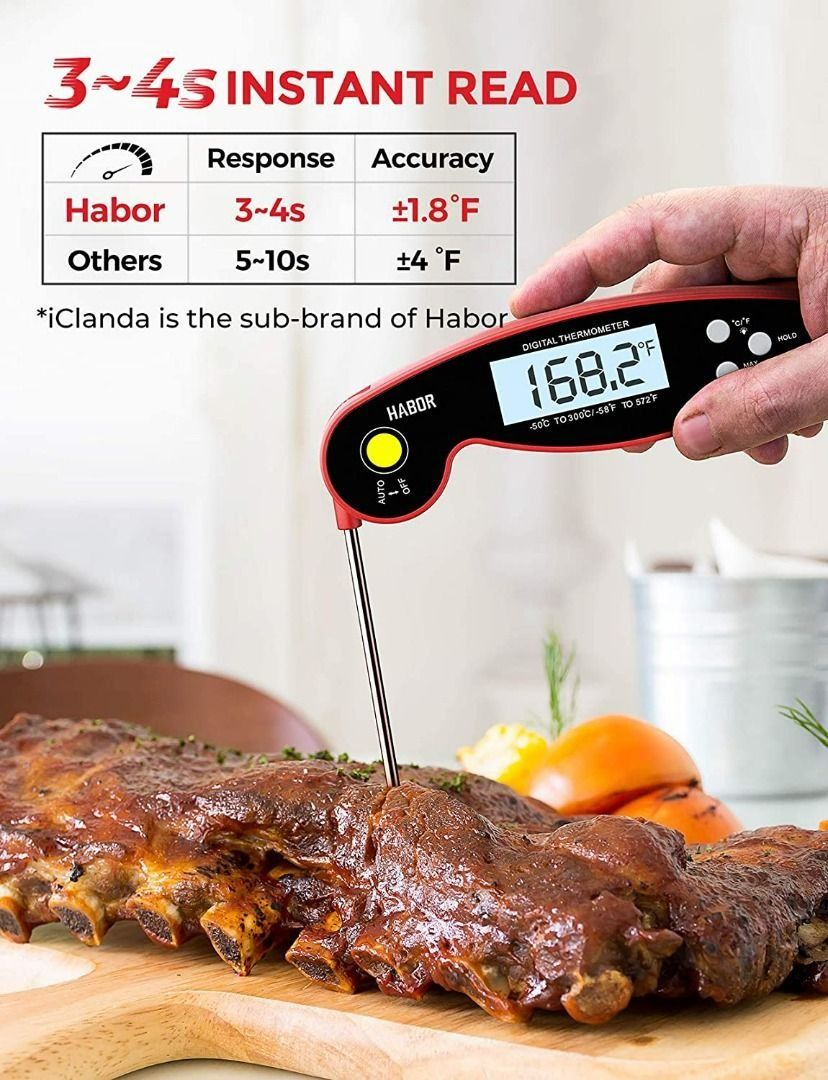 DOQAUS Digital Meat Thermometer, 2s Instant Read Thermometer Food  Thermometer for Grill and Cooking,Kitchen BBQ ,Red 