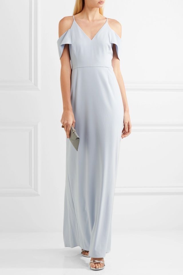 Halston heritage cold shoulder crepe gown top