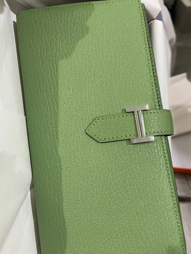 Hermes Bearn Soufflet Vert criquet Epsom leather Silver hardware