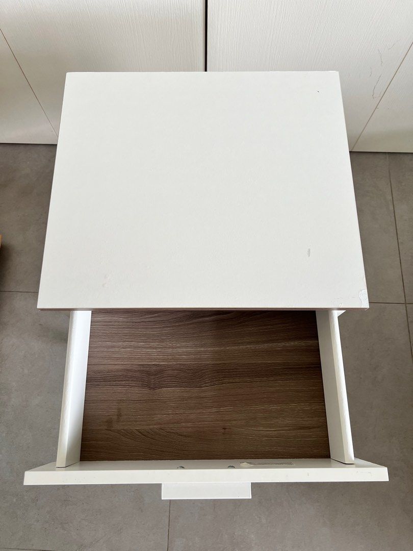 Ikea Micke Table, Ikeas Side table, Chair, Dell Computer Monitor with