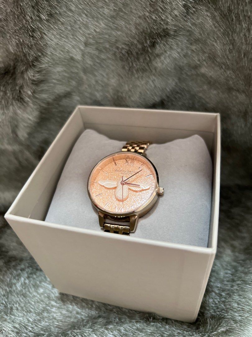 Jam tangan olivia burton glitter dial 3D bee pale RG OB16GD46 original Barang Mewah Jam Tangan di Carousell
