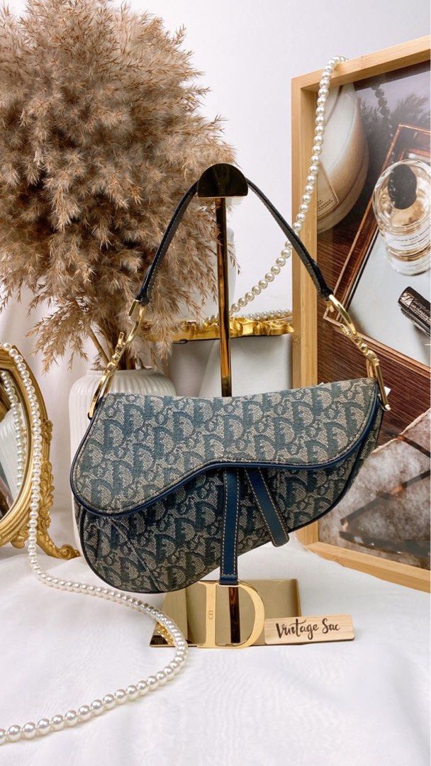 Dior Saddle Bag Oblique Jacquard Blue in Canvas with Silver-tone - US