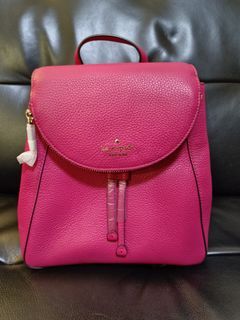 MICHAEL KORS LEILA FLAP NYLON BACKPACK PINK WITH BLACK LEATHER TRIM