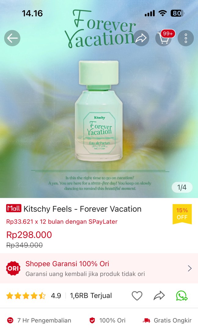 Kitschy Perfume Forever Vacation, Kesehatan & Kecantikan, Kulit, Sabun & Tubuh di Carousell