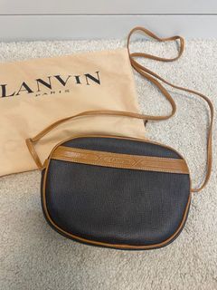 稀有美品✨LANVIN經典LOGO老花配皮迷你斜肩背包相機包附原廠防塵袋🇯🇵日本古董包