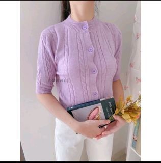 Lilac Knit Crop Top Atasan Vintage