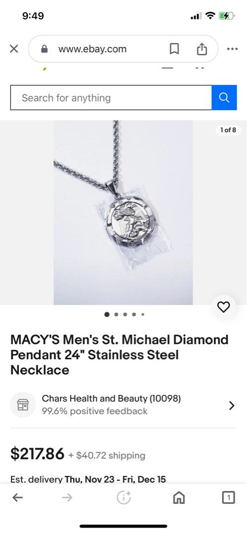MACY S Men s St. Michael Diamond Pendant 24 Stainless Steel Necklace Women s Fashion Jewelry Organizers Necklaces on Carousell
