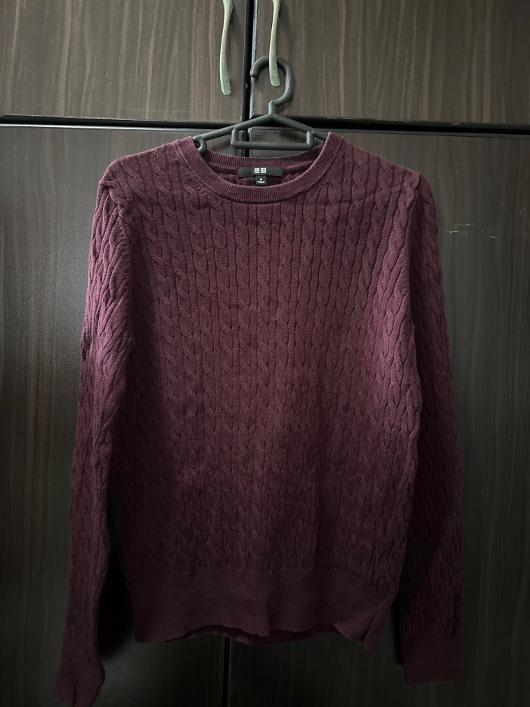 Maroon Cable Knit Sweater Women s Fashion Tops Longsleeves on
