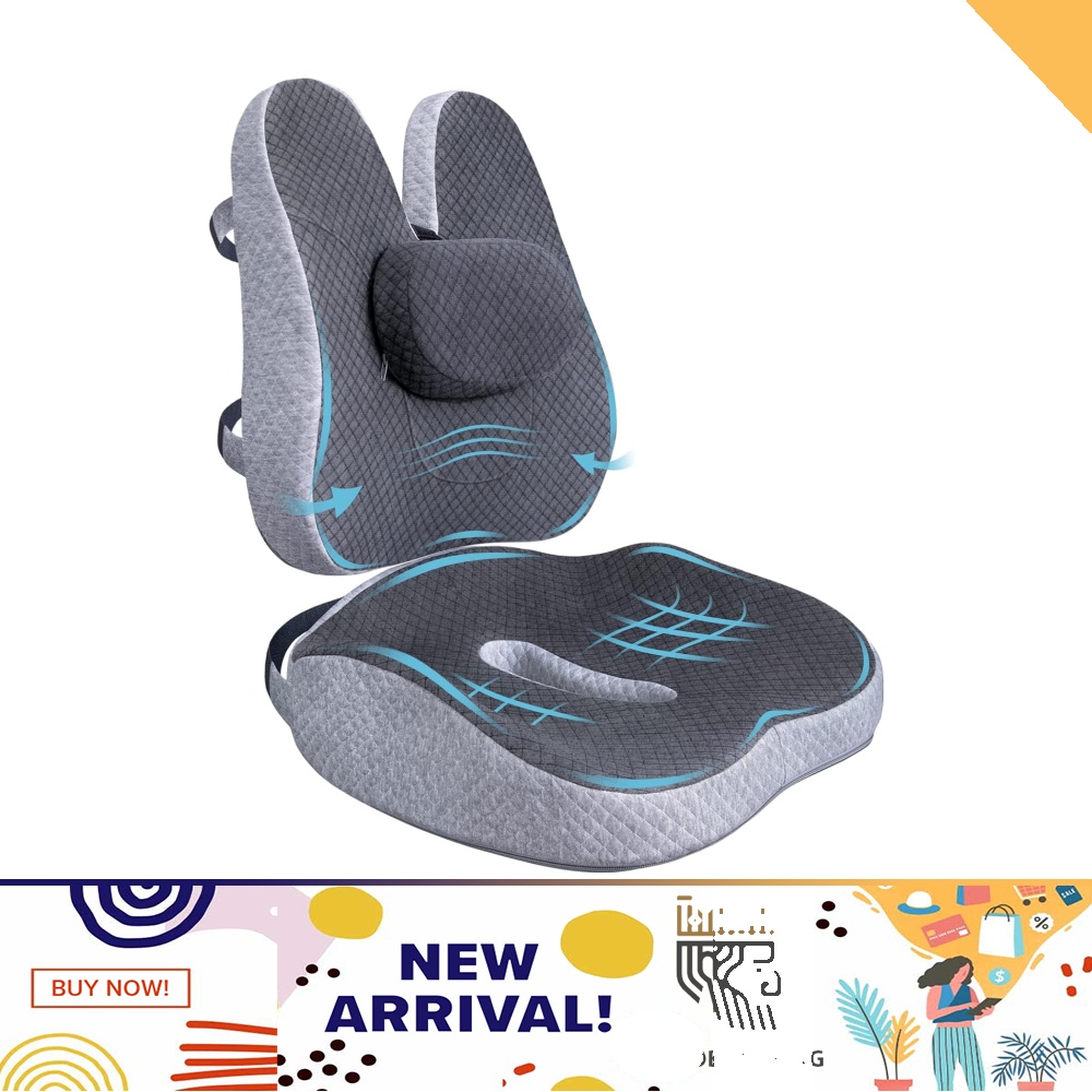 Memory Foam Seat Cushion & Lumbar Support Pillow for Office Chair Car ...