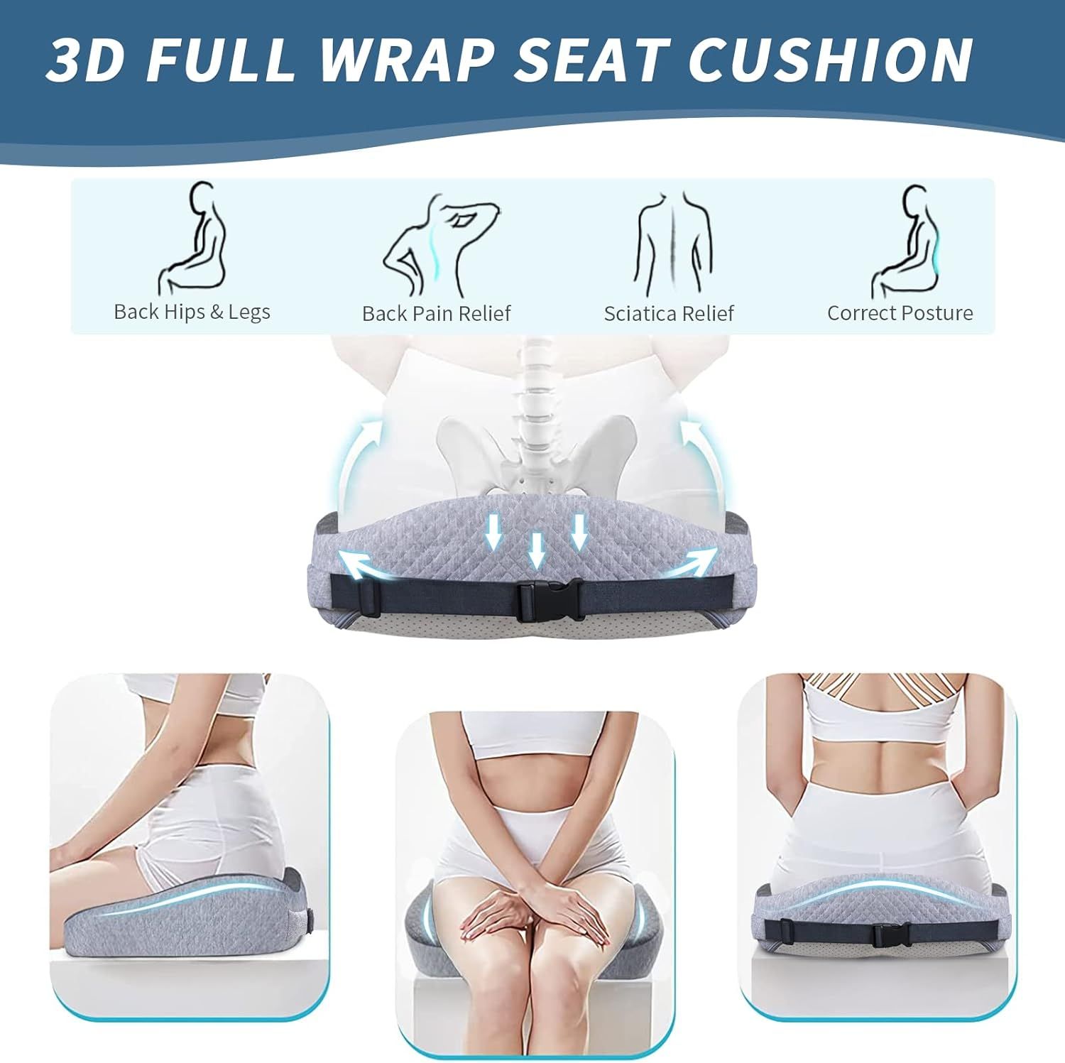 Lift Hips Up Seat Cushion, Orthopedic Memory Foam Support Pillow For  Sciatica, Tailbone And Hip Pain Relief Back Pressure