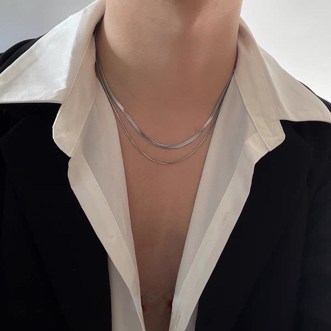Mens double hot sale chain necklace