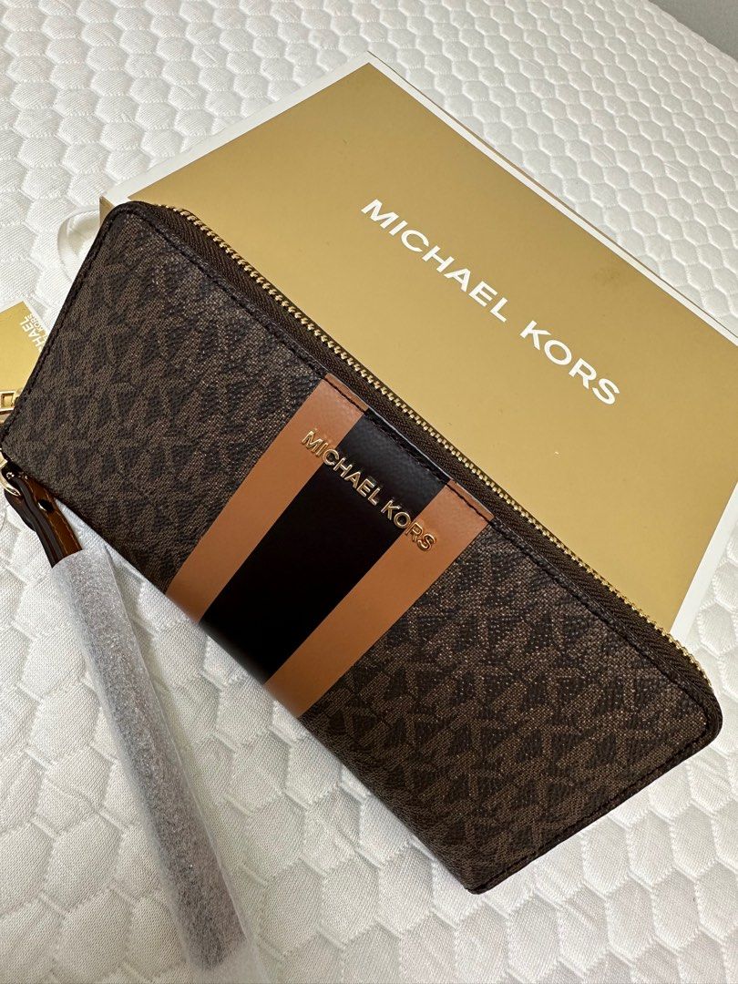 Michael Kors Logo Stripe Continental Wristlet Luxury Bags