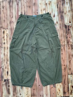 Military Green Wide Cargo Parachute Trouser Pants