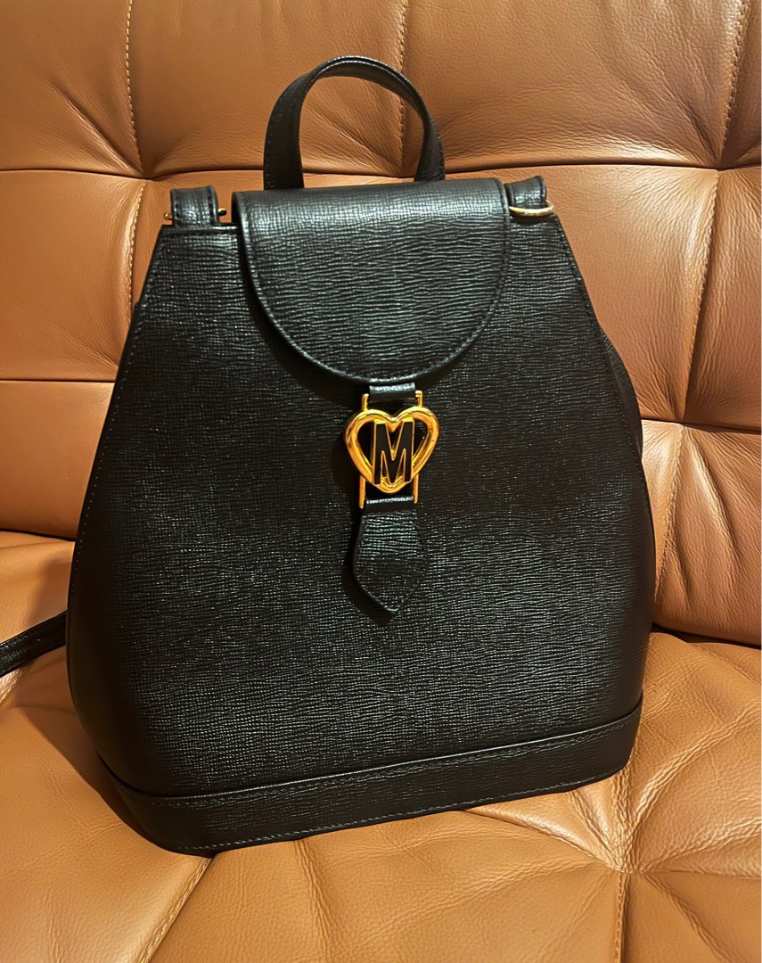 Moschino black backpack 黑色皮背包背囊中古日本, 女裝, 手袋及銀包