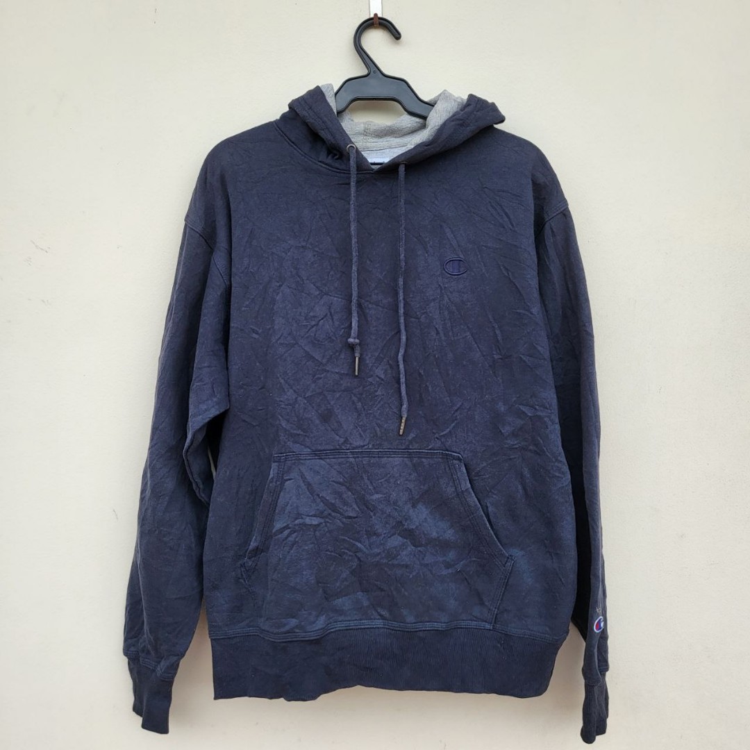 Navy Blue Champion Hoodie, Men's Fashion, Tops & Sets, Hoodies on Carousell