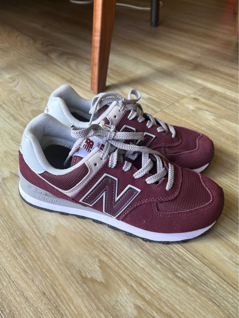 New Balance 574 Maroon, Women's Fashion, Footwear, Sneakers on Carousell