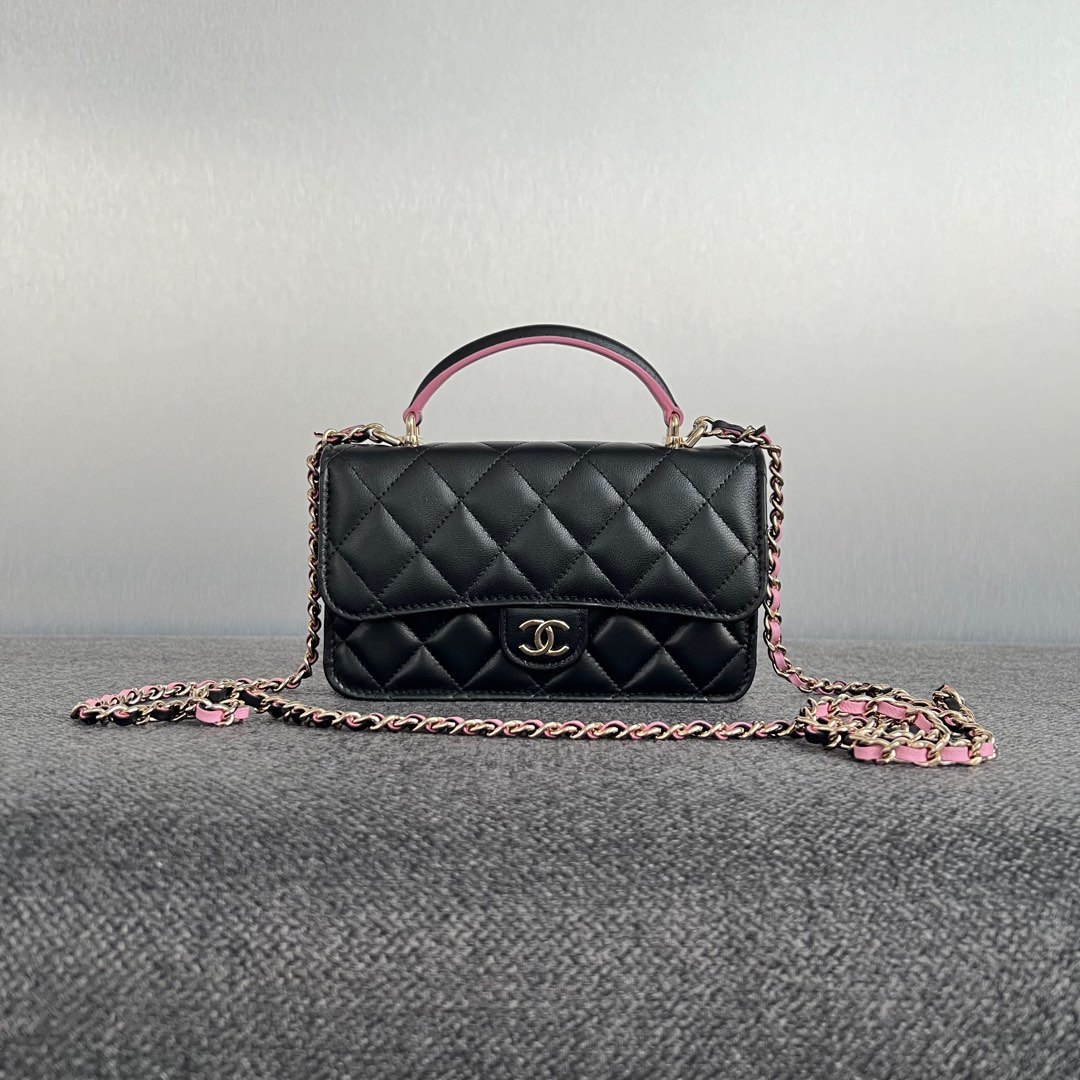Chanel 23P Black and Black / Pink Lambskin Top Handle Minis, Which One  Would You Pick? 
