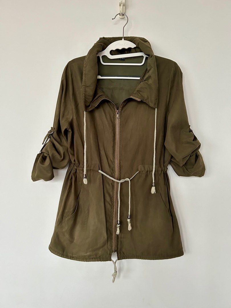Olive Green Lightweight Windbreaker Parka Jacket Women s Fashion