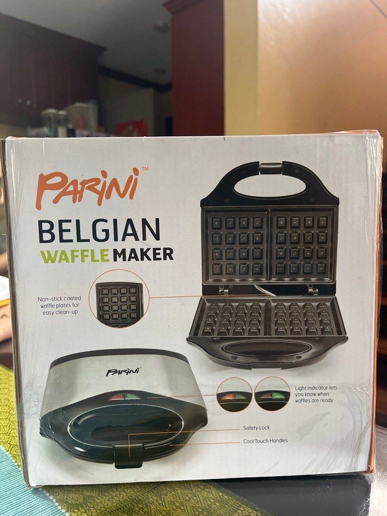 Parini Belgian Waffle Maker (Category: Ovens & Toasters) located in Quezon City. Submitted by rebekkapacs29 (Listing ID 1260318987, Image 1). Description: Brand new From the US Authentic 110V Make crisp, fluffy waffles for breakfast, snacks and desserts! One touch button - make hot and perfect waffles with a simple operation Seal in the goodness - locking lid evenly cooks your waffles on all sides Easy to clean - The belgian style grids are made 