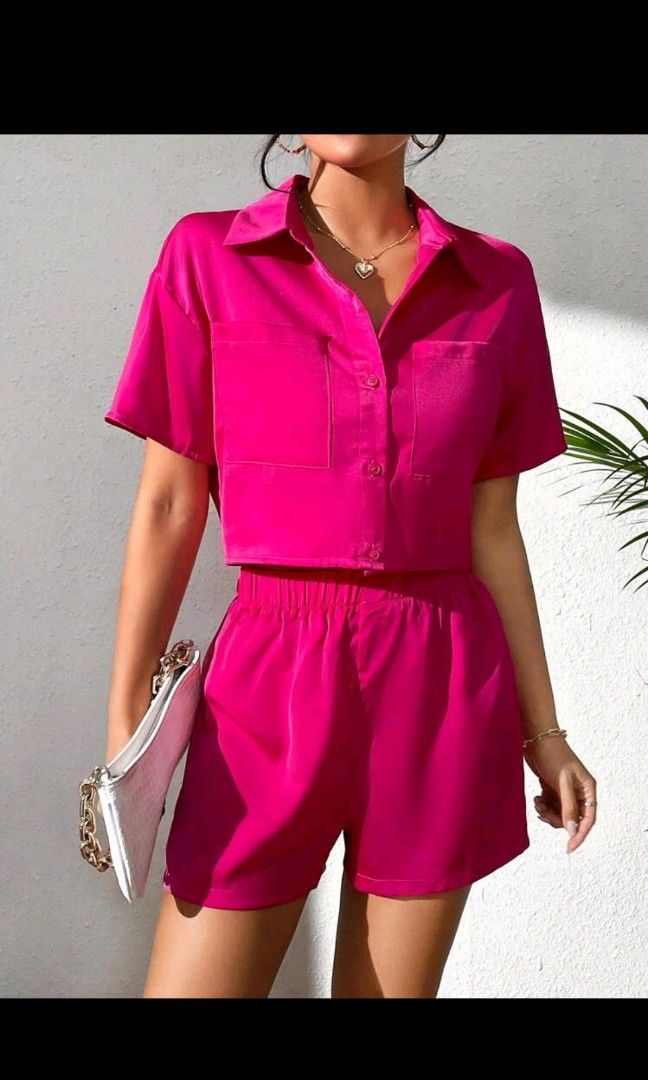 Pink Polo and Shorts Coords (Category: Sets or Coordinates) located in Paranaque City. Submitted by mclock94 (Listing ID 1260338434, Image 2). Description: Silk texture High quality lalamove co buyer.