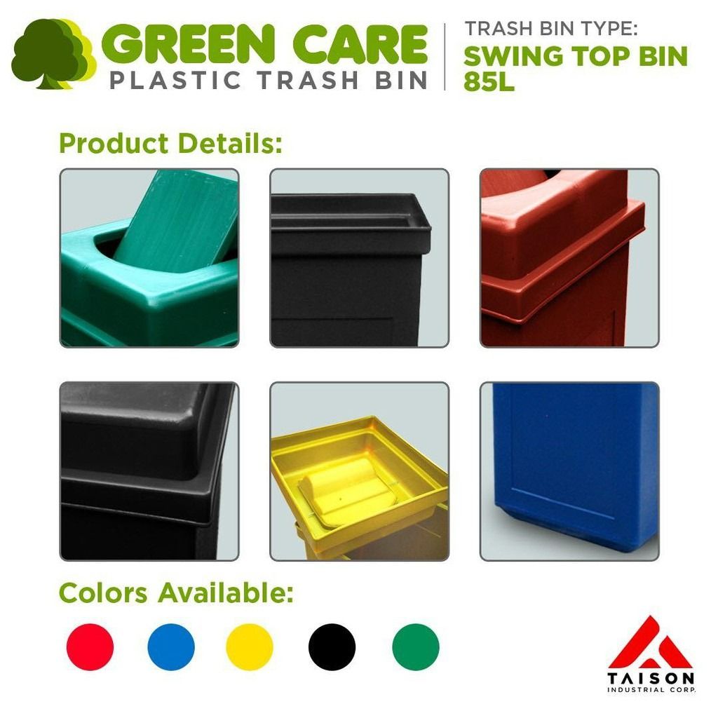 Plastic Trash Bin Swing Top Bin 85L Color Yellow (Category: Waste Bins & Bags) located in Valenzuela. Submitted by lucyulo (Listing ID 1260395365, Image 3). Description: Plastic Trash Bin Swing Top Bin 85L Color Yellow ₱1,583 Swing Top Bin 85L 5 Colors Available Size: 39x39x81cm - Good For Waste Segregation - Good For Indoor and Outdoor DENR approved design For trash segregation Durable design UV resistant Impact resistant Flame resistant For ind