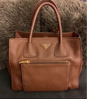 Madras leather handbag Prada Brown in Leather - 29717386