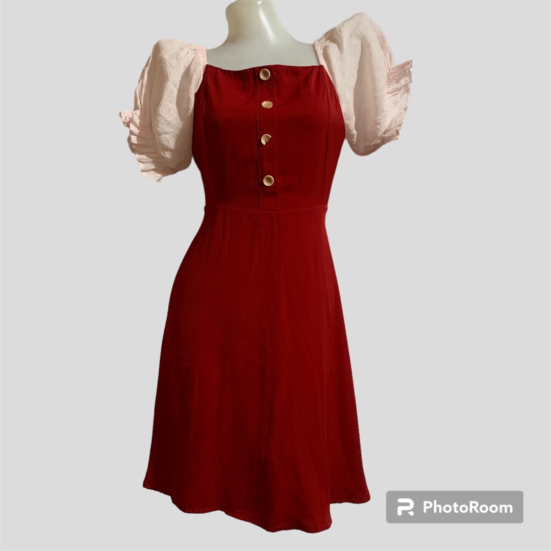 Puff sleeve Red Dress, Women's Fashion, Dresses & Sets, Dresses on Carousell