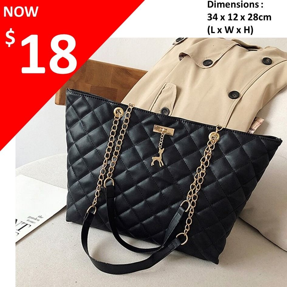 Ready Stock Hot Selling Soft Diamond Lattice Ladies Shoulder Bag with Cute Deer Pendant