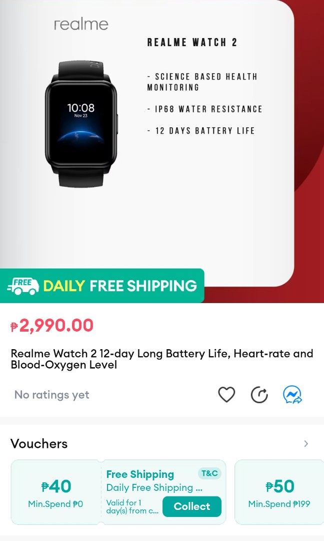 Real me watch 2 (Category: Wearables & Smart Watches) located in San Juan City. Submitted by dollmac (Listing ID 1260373199, Image 3). Description: New.