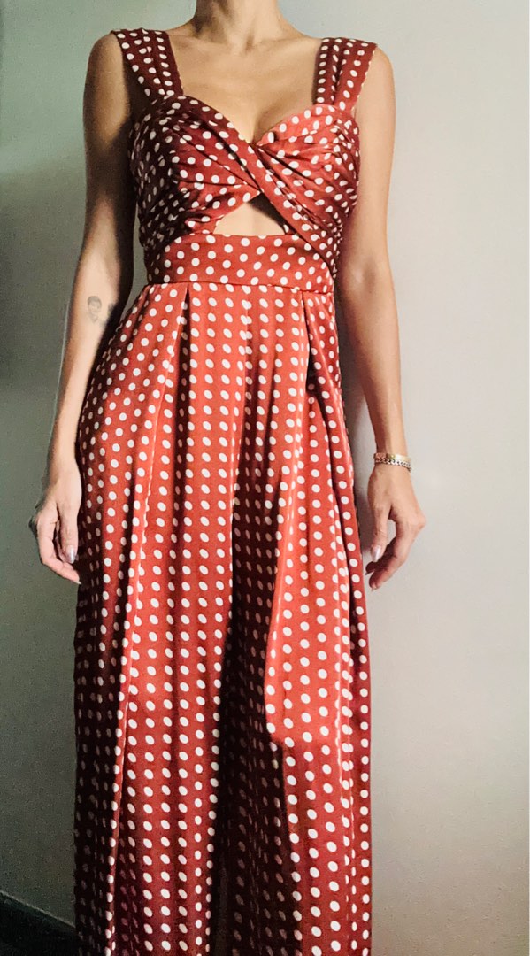 SHEIKE polka dot brown silky jumpsuit Women s Fashion Dresses