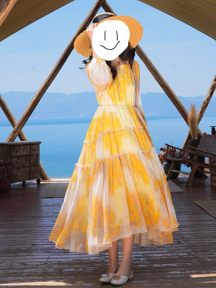 Yellow flowy dress deals
