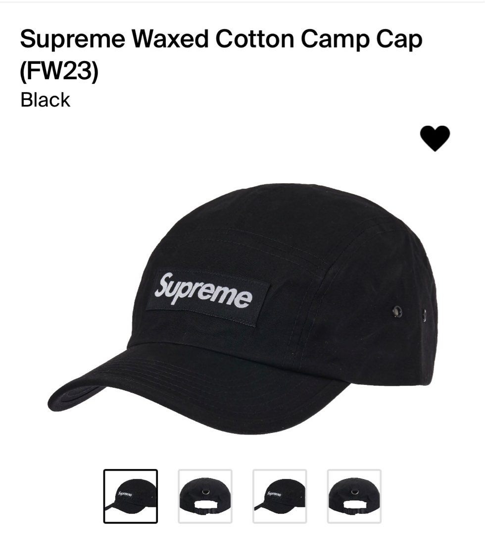 Supreme Waxed Cotton Camp Cap black, 名牌, 飾物及配件