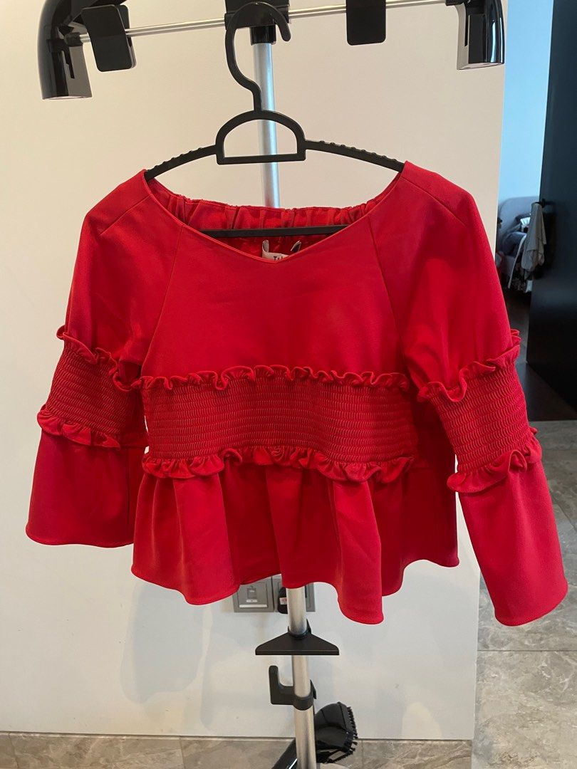 Tibi Red Ruffled Sleeve Top Luxury Apparel on Carousell
