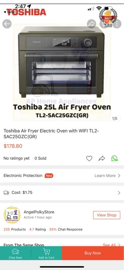 Toshiba TL2-SAC25GZC(GR) 27L Air Fry Oven, Gray – Robinsons Singapore