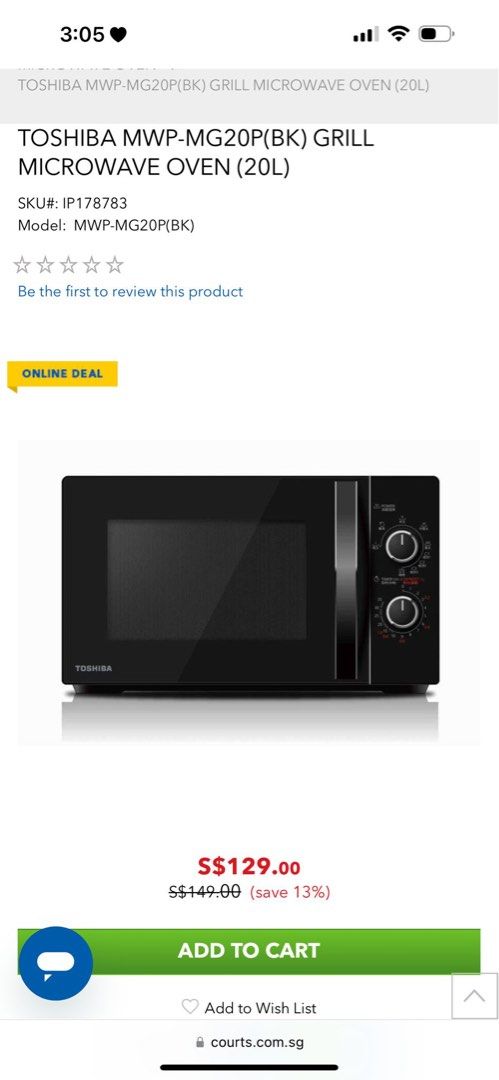 MW-MG20P(BK)  20L Microwave Oven